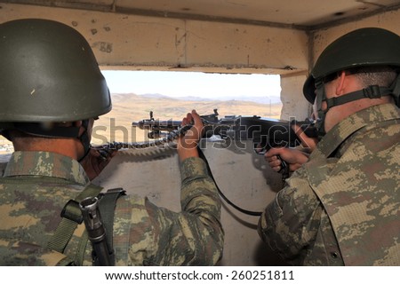TURKISH-IRAN  BORDER - AUGUST 30, 2011: Turkish troops at the border station on August 30, 2011