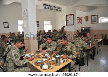 TURKISH-IRAN  BORDER - AUGUST 30, 2011: Turkish troops at the border station on August 30, 2011
