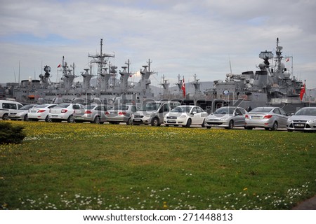 IZMIT, TURKEY - May 24, 2014 - Military exercises Turkish Navy, the Marmara Sea on May 24, 2014 in Izmit, Turkey. Turkish warships
