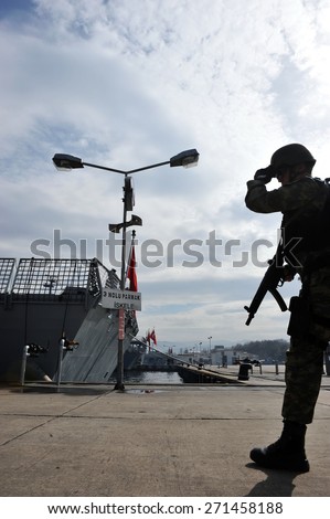 IZMIT, TURKEY - May 24, 2014 - Military exercises Turkish Navy, the Marmara Sea on May 24, 2014 in Izmit, Turkey.