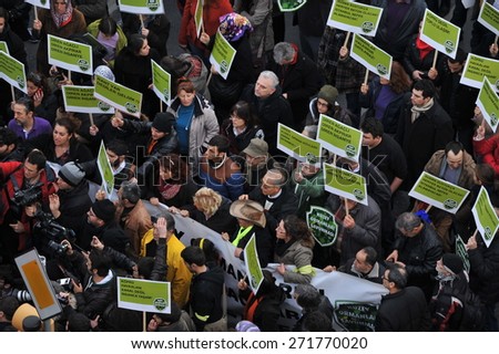 ISTANBUL, TURKEY - FEB  8 : Unidentified  people protest the environmental policy on February  8, 2014 in Istanbul, Turkey
