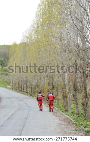 ISTANBUL, TURKEY - APR   5 : The search and rescue team work to find missed child in the forest  on April   5, 2014 in Istanbul, Turkey
