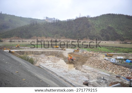 IZMIT ,TURKEY - MARCH 10: Melen Dam construction  on March 10 , 2014  in Izmit, Turkey.