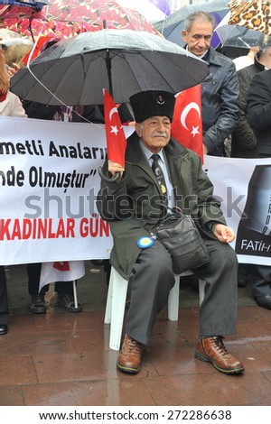 ISTANBUL, TURKEY - MARCH  8 :  Relatives of  the detainees protest  justice system on March  8, 2014 in Istanbul, Turkey