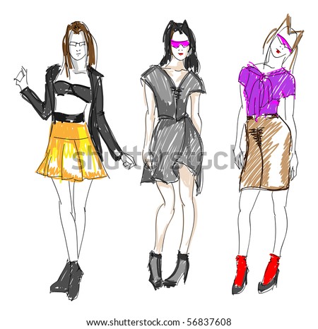 Fashion Girl on Sketch  Fashion Girls Stock Vector 56837608   Shutterstock