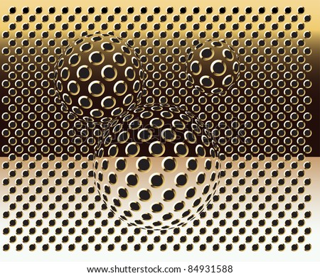Gold grid background-vector with bubbles. Gold texture.
