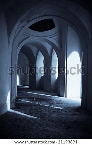 penetration of light in the old passage-in dark blue