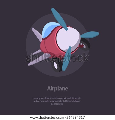 Vector Airplane Flying Out From The Frame. Modern Flat Style Design