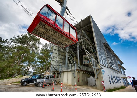 Camyuva, Turkey, May 03 2014: View of the station of cable car before the rise up at Tahtali mountain