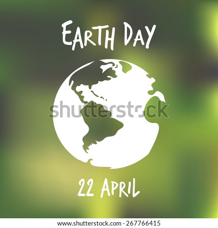 Vector illustration. White earth globe with blured green background. Earth day poster. Ecology concept.