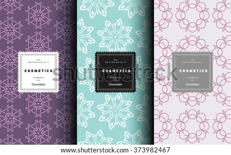 Vector cosmetics logo design element in linear style - icons and signs and patterns for package and beauty salons. Botanical collection. Organic, natural cosmetic