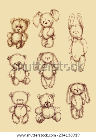 Illustration of teddy bear and bunnies