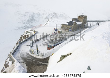 ZERMATT, SWITZERLAND - MARCH 04, 2009: Snow storm at the Gornergratbahn upper station on March 04, 2009 in Zermatt, Switzerland.