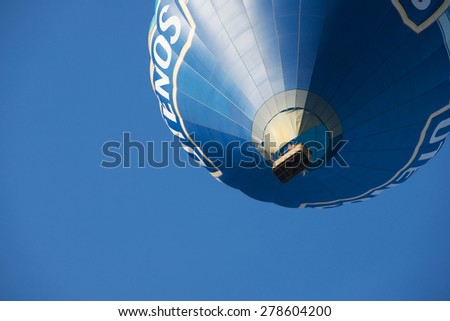 VILNIUS, LITHUANIA - APRIL 30, 2015: Unidentified people fly with the hot air balloon in Vilnius, Lithuania.