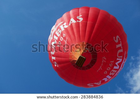 VILNIUS, LITHUANIA - MAY 05, 2015: Unidentified people fly with the hot air balloon in Vilnius, Lithuania.