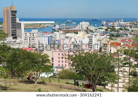 PORT LOUIS, MAURITIUS - NOVEMBER 29, 2012: View to the sea port of  Port Louis, Mauritius.