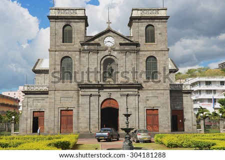 PORT LOUIS, MAURITIUS - NOVEMBER 29, 2012: Exterior of the church of Immaculate Conception in Port Louis, Mauritius.