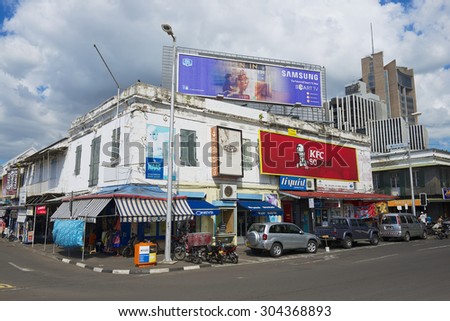 PORT LOUIS, MAURITIUS - NOVEMBER 29, 2012: View to the shopping area buildings in downtown Port Louis, Mauritius.