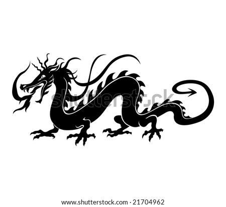  Vector Illustration of angry chinese dragon in a tattoo/ tribal style