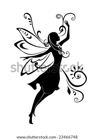 Logo Design  on Vector Illustration Silhouette Of Funky Fairy On Flower Pattern Design