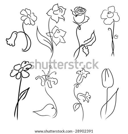 Florist Line on Vector Illustration Of Flowers Design Set Made With Simple Line Only