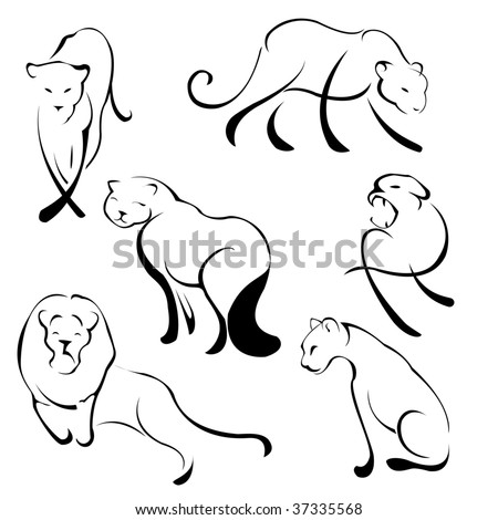 Lion Tattoo Designs on Vector Illustration Of Lion Design Set Made With Simple Line Only