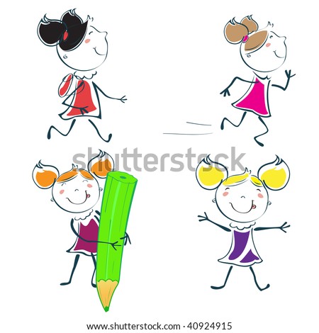 cartoon images of children learning.  of cartoon little schoolgirl icon educational set in children hand-
