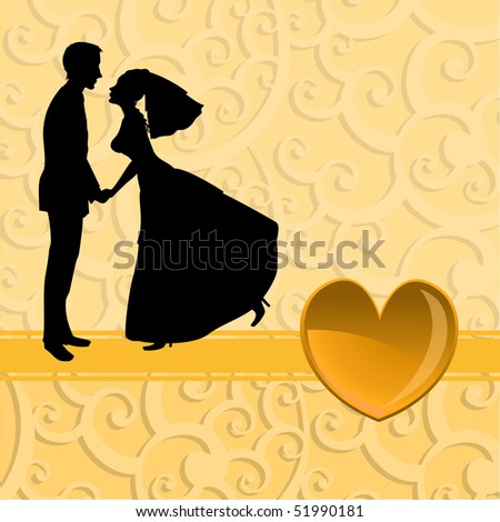  Vector illustration of funky bride and groom on the swirl background