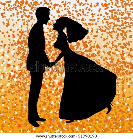  illustration of beautiful bride and groom on the funky background Ideal