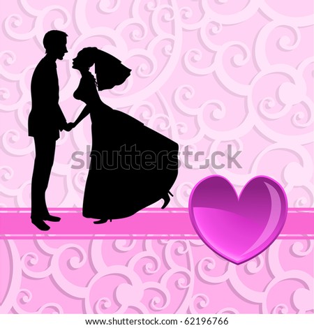  Vector illustration of funky bride and groom on the swirl background