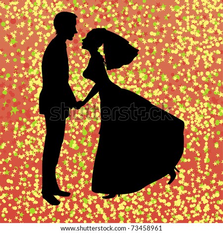 illustration of beautiful bride and groom on the funky background Ideal