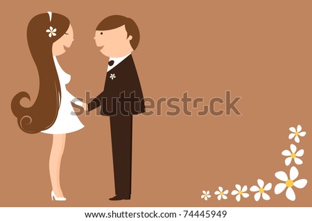  Illustration of funky wedding invitation with funny bride and groom