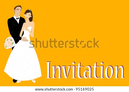 illustration of funky wedding invitation with cool sexy bride and groom