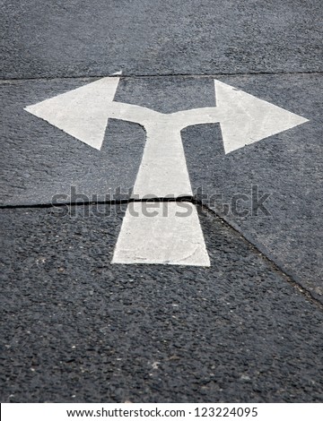 Arrow sign on asphalt pointing in two directions
