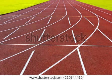 Curve of running tracks in athletics stadium