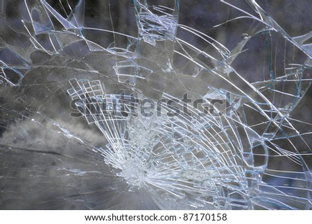Smashed windshield seen from inside the vehicle