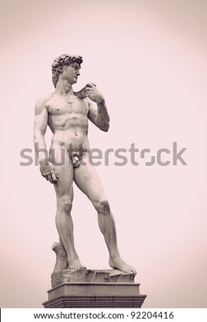 Statue of David with vintage look. Copy of original in Florence, Italy