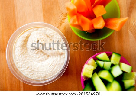 Creamy Hummus and Sticks of Carrots and Cucumber