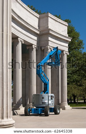 Repair crane for columns in Civic Center Park in Denver, Colorado