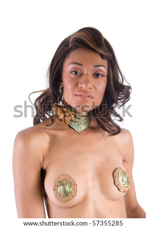stock photo Beautiful black girl posing in organic outfit