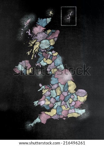 United Kingdom map in colorful chalkboard style with Counties
