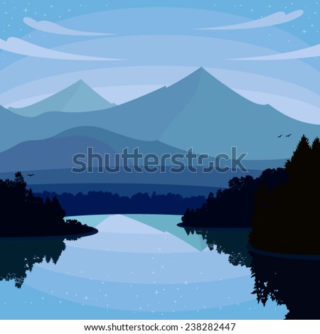 Night landscape lake