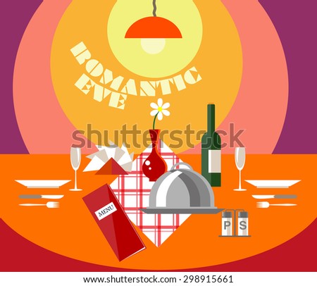 Collection of vector flat food and dish icons. Restaurant elements icons. Romantic food and alcohol illustration.