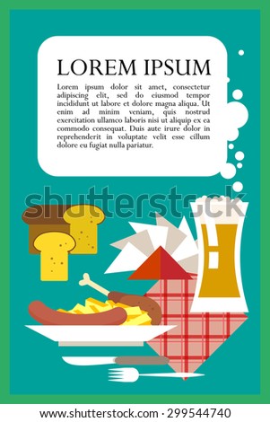 Collection of vector flat food and dish icons. Restaurant elements icons illustration with text place. Food and alcohol illustration.