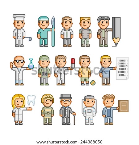 Pixel art collection Smiling people Different professions