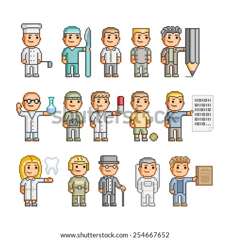 Pixel art collection. People of different professions