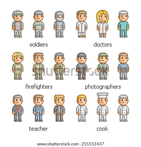 Pixel art collection people of different professions