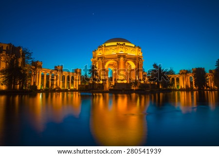 Palace of Fine Arts Museum at Night in San Francisco, California, USA