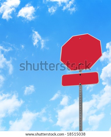 A blank stop sign is in front of a blue, cloudy sky. Use the area to type in your message.