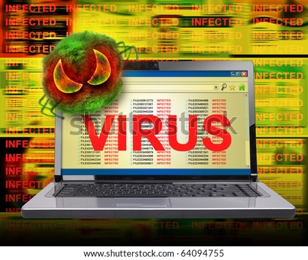 A computer has been infected by an internet virus. A scary bug is on the laptop. Use it for a security or protection concept